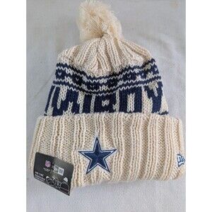 New Era NFL Dallas Cowboys Football Knit Pom Pom Beanie Hat Blue, White Cream